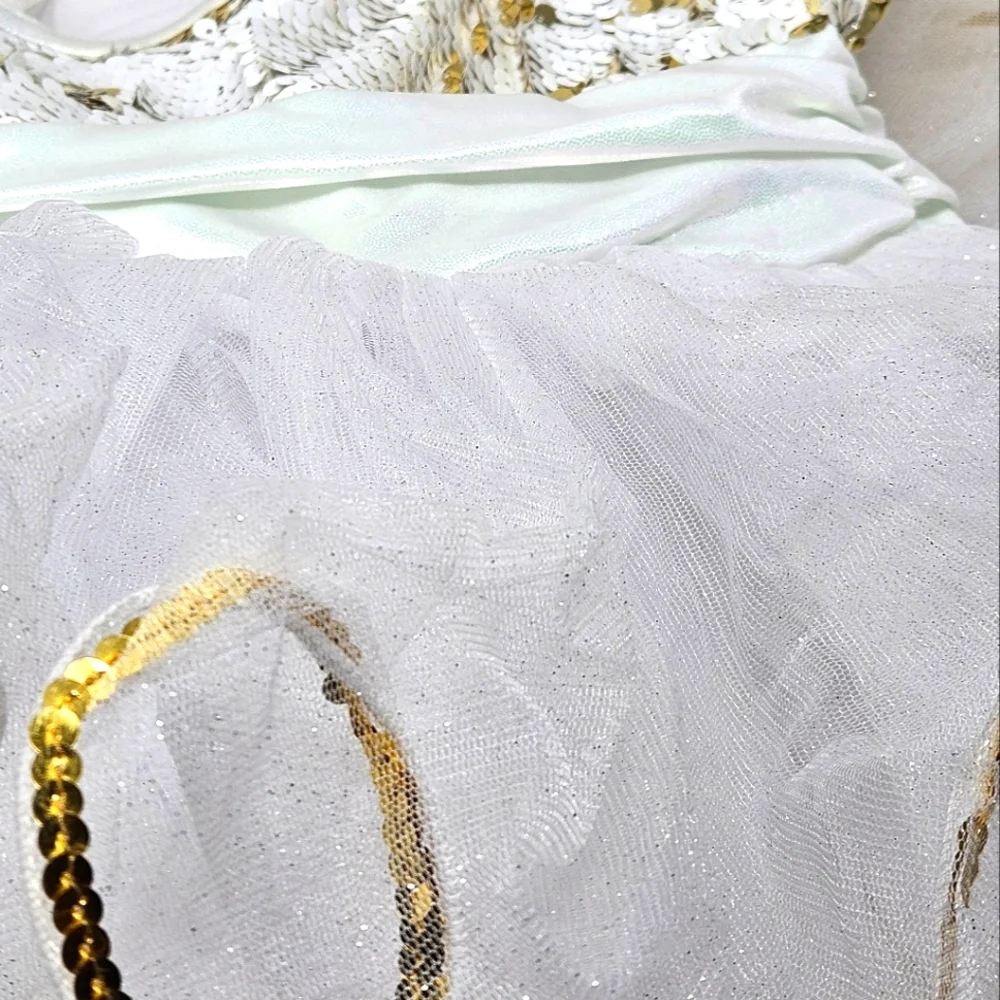 Weissman Dance Costume Size MC White Gold Recital Halloween Princess Ballet Tap